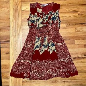 BILA Dress Size Small Boho Pleated Chest Waist Tie